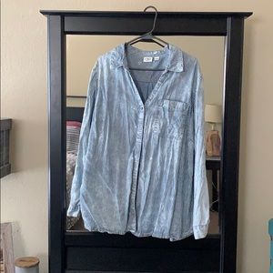 Acid Washed Pin Stripe Button Up Jean Shirt